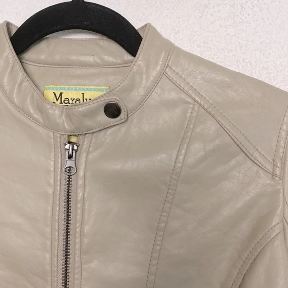 Maralyn & Me Motorcycle Faux Leather Gorpcore Taupe Bikercore Moto Jacket Size M - Picture 3 of 7